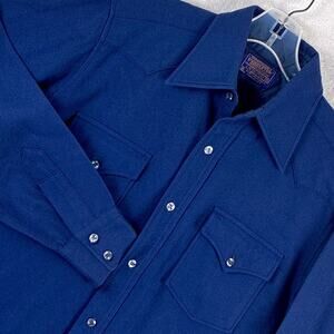 VTG 60s Pendleton Wool Flannel Shirt Men M Blue Classic Rockabilly Outdoors USA